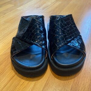 Ganni Croc-Embossed Slide Platform Sandals